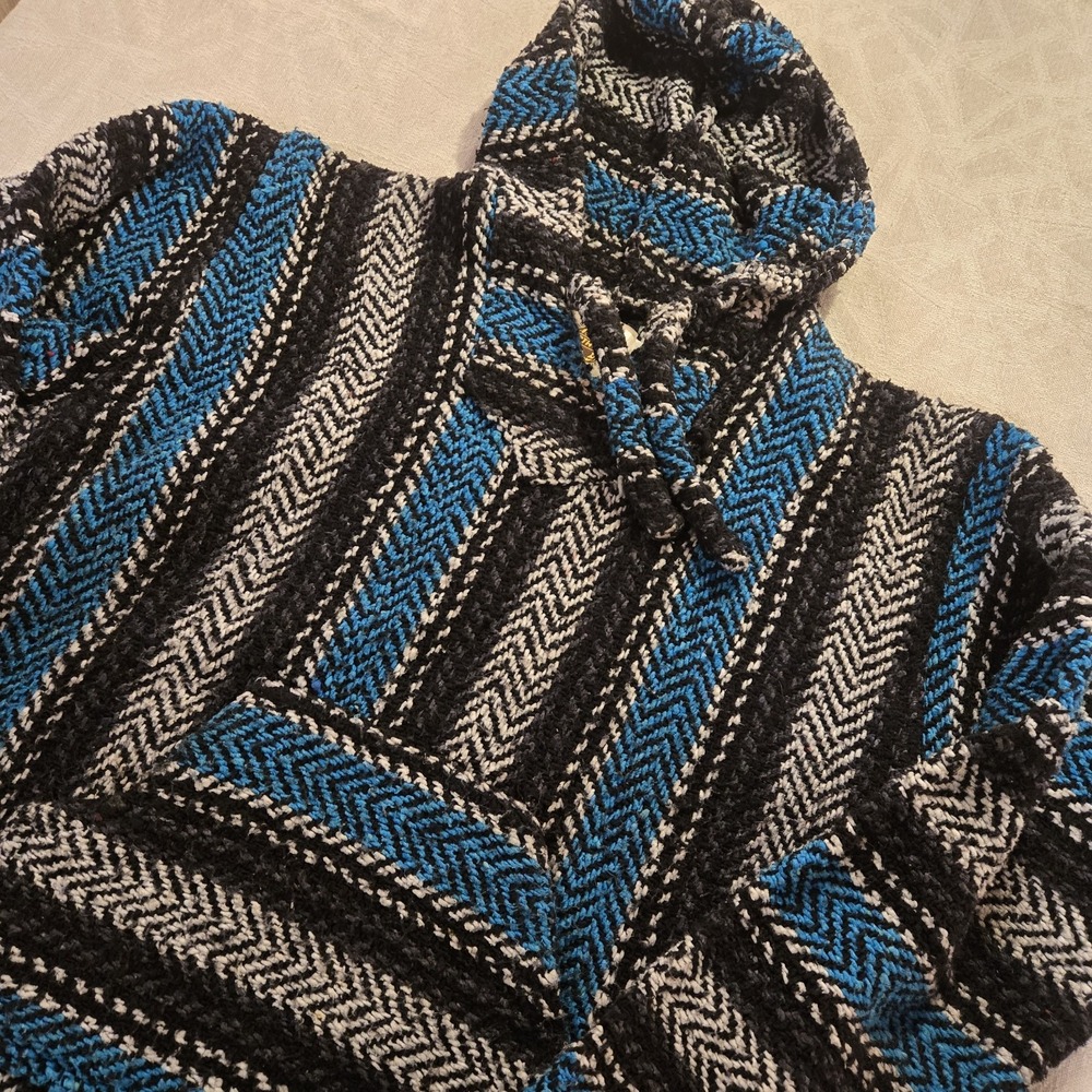 Earth Ragz Baja Hoodie Men's‎ Sz Large Poncho Pullover Surfer Mexican Sweatshirt